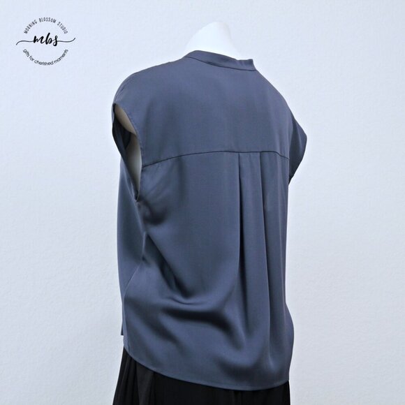 Vince Silk Blend Sleeveless Button Down High Low Blouse Purple Blue Women S - Picture 6 of 10